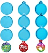 Accfore 9 Pcs Christmas Resin Molds,3 Styles Round Silicone Pendant Molds Epoxy Resin Casting Mol...