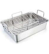 TeamFar Roasting Pan, 15 Inch Large Turkey Roaster Lasagna Pan with V Rack & Cooling Rack Set Sta...