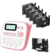 EazeID Pink Label Maker Machine with 6PK Black Tapes, Portable Label Maker, Keyboard Labeler Mach...