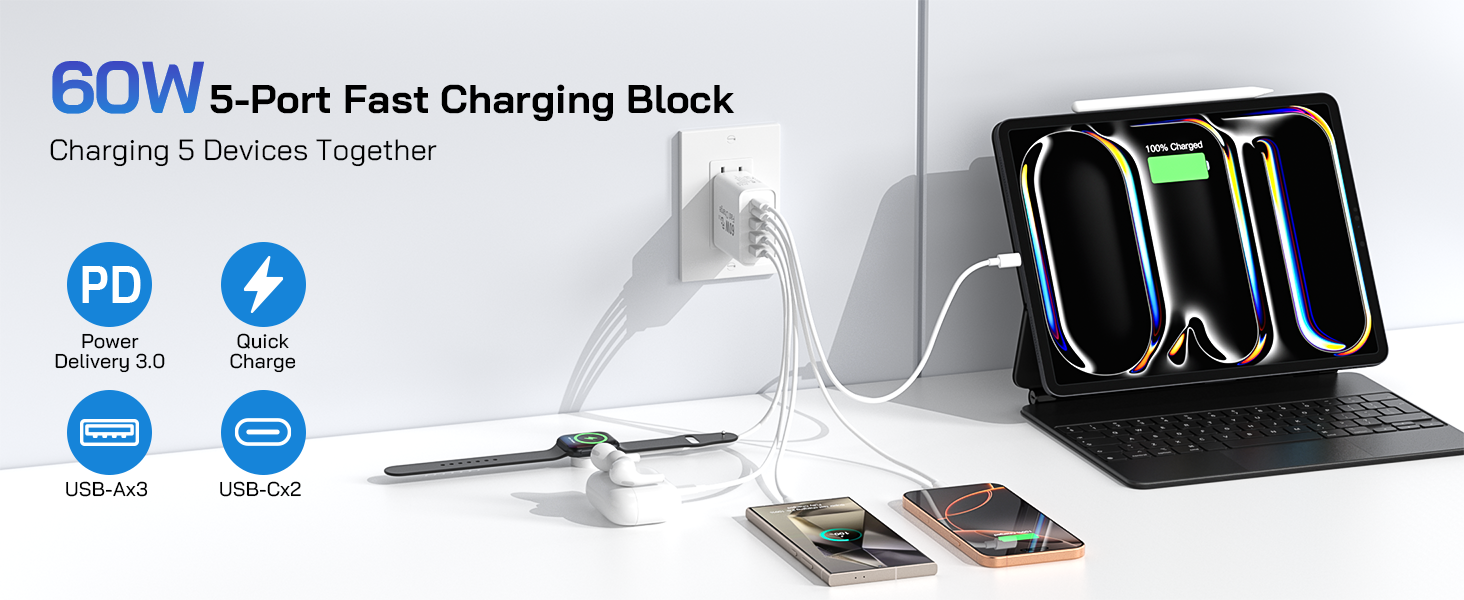 60W 5-Port Fast Charging Block