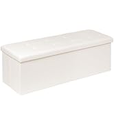 PINPLUS Folding Storage Ottoman Bench with Tray, 43.3inches Faux Leather Long Storage Chest Footr...