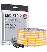 BTF-LIGHTING FCOB IP65 Waterproof Orange Color COB LED Strip 16.4FT DC12V 480LED/m 8mm Width Flex...