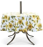 UMINEUX Outdoor Tablecloth with Umbrella Hole and Zipper, Spring/Summer Waterproof Table Cover fo...