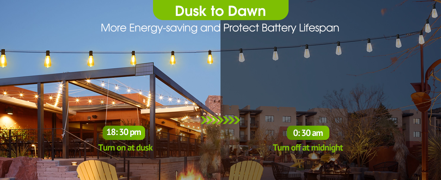 dusk to dawn solar string lights