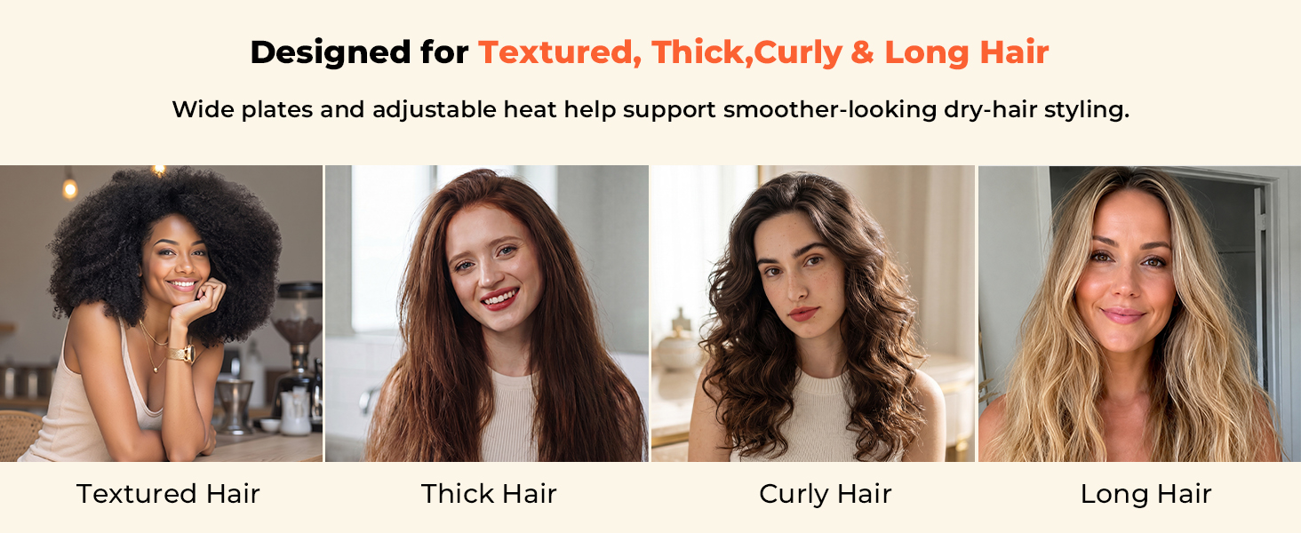 HITTIONA wide ceramic hair straightener designed for textured thick curly and long hair types