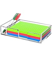 Kucle Sticky Note Holder with Pen Slot, Crystal Clear Acrylic Notepad Holder 4x6 in Self-Stick No...