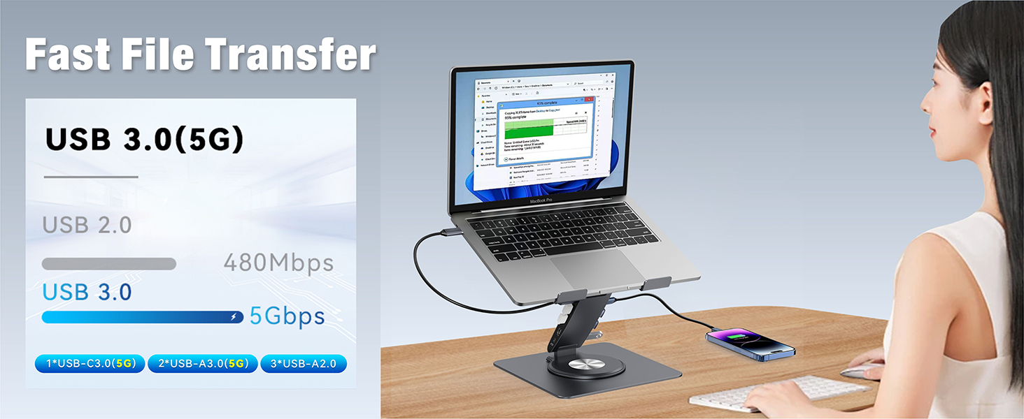 6 USB ports 3 USB 3.0 ports multiple USB ports USB Hub with a laptop stand fast file transfer port