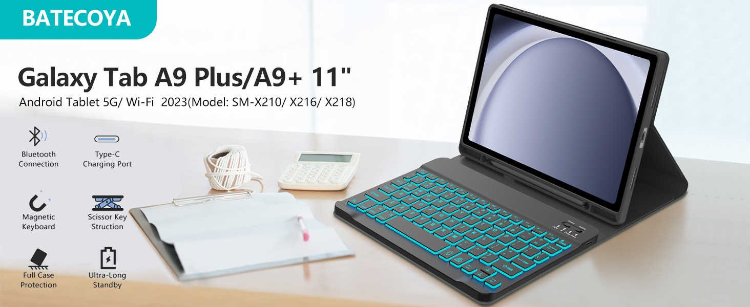 galaxy tab a9 plus keyboard,a9 plus tablet case with keyboard,samsung a9+ tab case keyboard 5G 2023