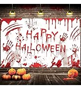 Happy Halloween Banner, Extra Large Halloween Banner Background Decorations, Scary Bloody Fingerp...