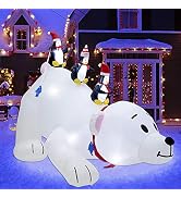 Juegoal Christmas 7.7(L) x 6 FT(H) Inflatables Lighted Polar Bear with Three Penguins, Blow Up Wh...