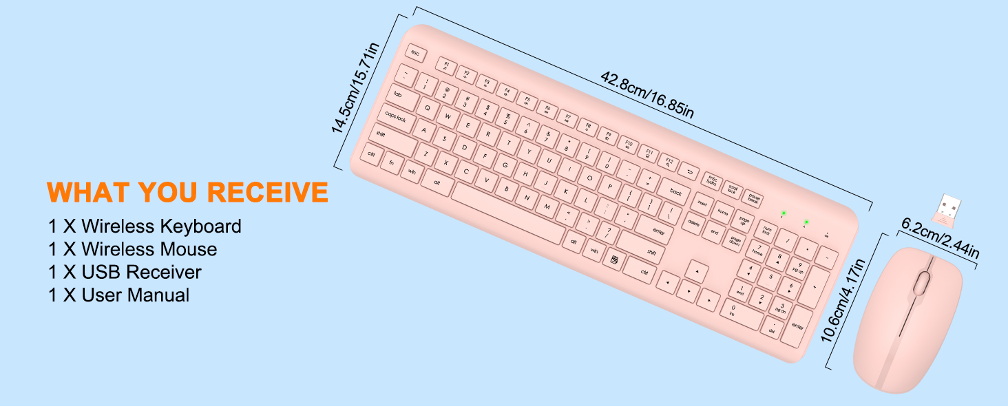 Wireless Keyboard and Mouse Combo Full Size Silent Ergonomic Keyboard Mouse Cordless Mouse Keyboard