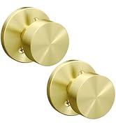 HOSOM 2 Pack Gold Dummy Door Knob Satin Brass Dummy Door Knobs Interior, Round Modern Door Knob B...