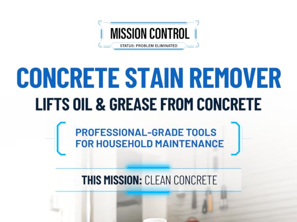 Concrete stain remover lifts oil and grease from porous concrete garage and driveway surfaces
