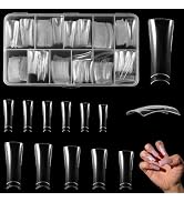 504Pcs Press On Duck Nails Tips, Long Duck Nail Tips Clear Acrylic Nail Tips Curved Half Cover, A...