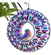 Lily's Home 8 Inches Glass Mosaic Hanging Bird Feeder for Outdoors Fly-Through Large Bird Feeder ...