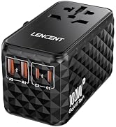LENCENT 100W International Travel Adapter, GaN Universal Travel Adapter with 2 USB-A & 2 Type C P...