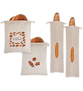 Linen Bread Bags Set of 4 Reusable Bread Bags for Homemade Bread Fresh Bread Storage for Crusty E...