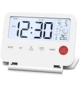 AMIR Travel Alarm Clock, Portable Digital Alarm Clock, Compact Calendar Timer with Snooze, 12/24H...