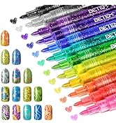 12 Colors Glitter Nail Art Pens Set, 3D Quick-Dry Water-based Ink Glitter Nail Art Markers DIY Ma...