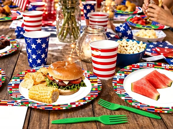 Bymugo 96 Pieces Soccer Party Tableware Set