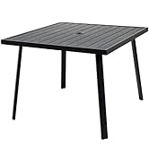 Helios&Hestia Square Steel Outdoor Patio Dining Table with Umbrella Hole for Garden, Backyard, Po...
