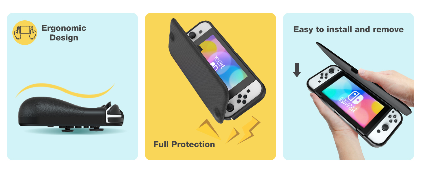 ProCase Flip Cover for Nintendo Switch OLED with 2 Pack Tempered Glass Screen Protectors