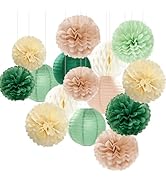 Sage-Olive Green Party-Decorations Paper-Flowers Lanterns - 15PCS Safari Boho Birthday Rustic Tis...
