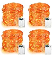 BrizLabs Orange Halloween Lights, 4 Pack 19.47ft 60 LED Orange Fairy Lights String, 2 Modes Batte...