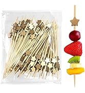 100PCS Cocktail Picks Toothpicks for Appetizers Gold Star Bamboo Cocktail Sticks Skewers for Drin...