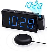 Projection Alarm Clock for Bedrooms,7'' Digital Clock with 180° Projector, 5-Level Brightness Dim...