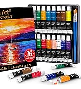 Aen Art Acrylic Paint Set, 16 Colors Painting Supplies for Canvas Wood Fabric Ceramic Crafts, Non...