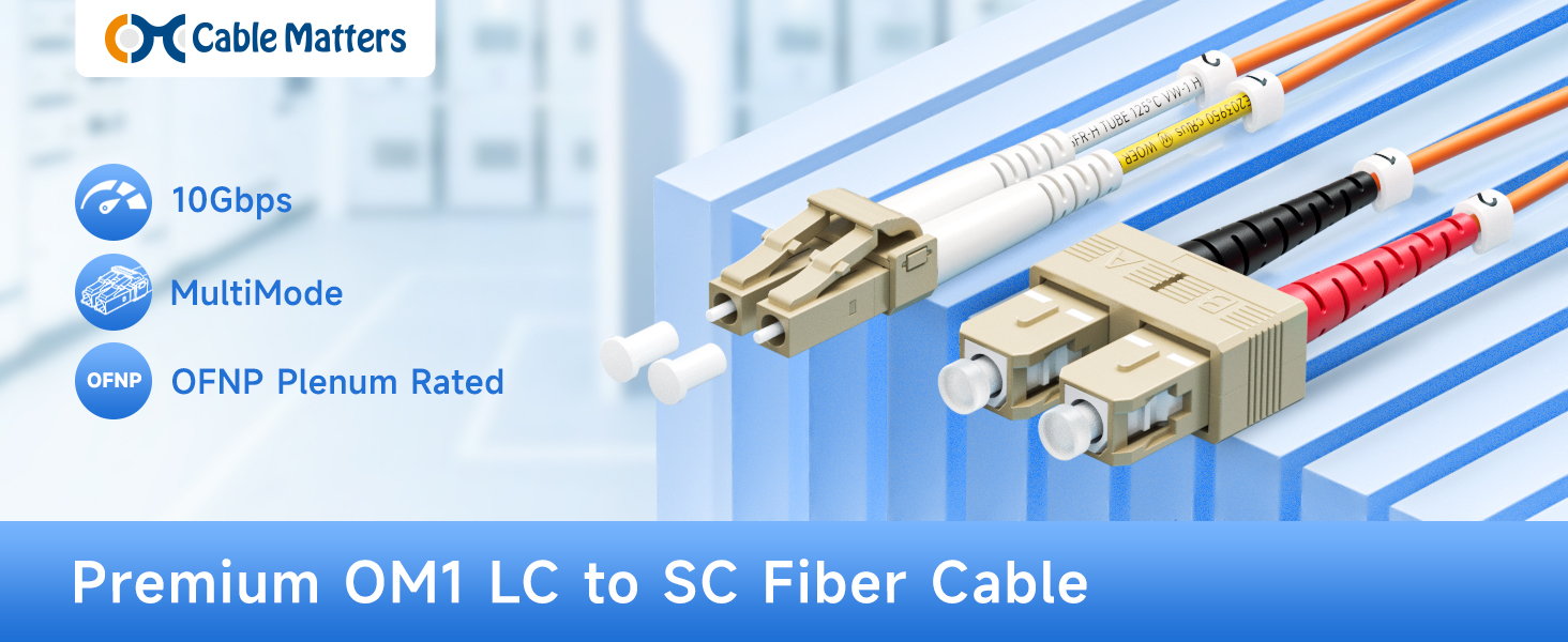 Cable Matters OM3 LC to LC fiber patch cable for 10G SFP+ network connections in data centers