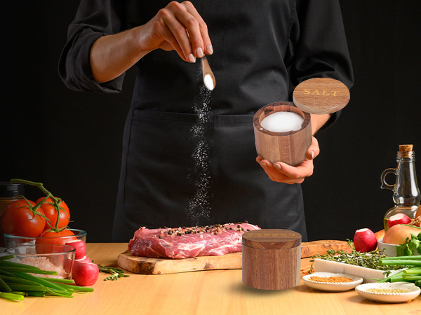 salt cellar with lid and spoon