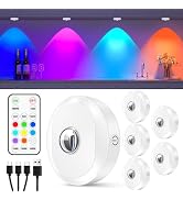 WILLED RGB Rechargeable Puck Lights with Remote Control, Under Cabinet Lighting Wireless, Dimmabl...
