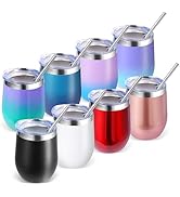 Volhoply 12oz Stainless Steel Wine Tumbler with Lid Bulk 8 Pack,Double Wall Vacuum Stemless Wine ...