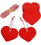 BEISHIDA 100PCS Red Gift Tags with Strings,Heart Shaped Hanging Labels,Bulk Blank Paper Tags for ...