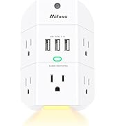 Outlet Extender with Night Light, 5-Outlet Surge Protector with 3 USB Charging Ports, 1800J Power...