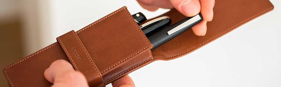 DiLoro Leather Triple Pen Case Holder in Bugatti Tan