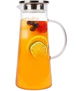 51oz Glass Pitcher with Lid Heat Resistant Glass Water Pitcher/Water Carafe with Infuser Pitcher ...
