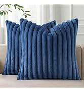 Pallene Faux Fur Plush Throw Pillow Covers 18x18 Set of 2, Luxury Soft Fluffy Striped Decorative ...