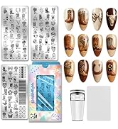 PH PandaHall 3pcs Cowboy Boots Nail Stamping Plates Western Nail Art Templates Horse Cactus Manic...