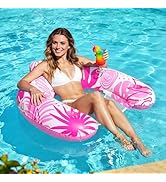 Korlon Tec Pool Floats Adult, Inflatable Pool Float Chair with Cup Holders, Floating Pool Chairs ...