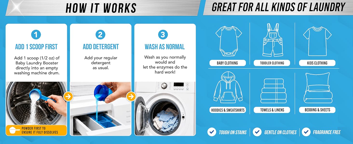 Kids laundry detergent enzyme booster for toddler detergent booster instructions for use