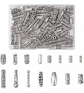 BEEFLYING 150pcs 15 Style Antique Silver Tibetan Spacer Hollow Tube Beads Large Hole Alloy Charms...
