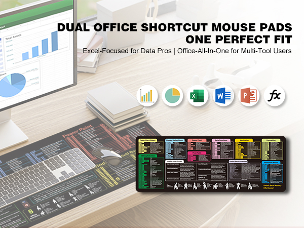Two office shortcut mouse pads: one for Excel, one for multi-tools, both boost work efficiency.