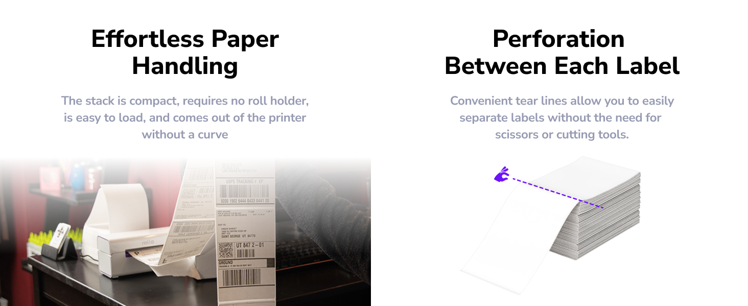 no thermal label holder needed smooth printing folds perforated easy tear between lines adhesive