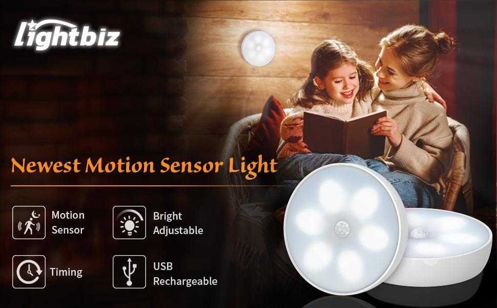 LED Closet Lights Wireless Motion Sensor Puck Light USB Rechargeable Dimmer Step Light with Remote