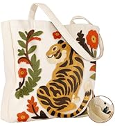 Miss Adola Embroidery Canvas Tote Bag for Women - Reusable Totes with Pocket & Buckle Aesthetic C...
