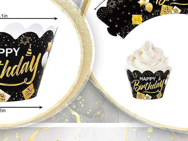 36Pcs Happy Birthday Cupcake Wrappers
