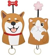 WisePoint 2pcs Car Key Fob Case, PU Leather Cute Car Key Case with Cat or Dog Pattern, Pull Out K...